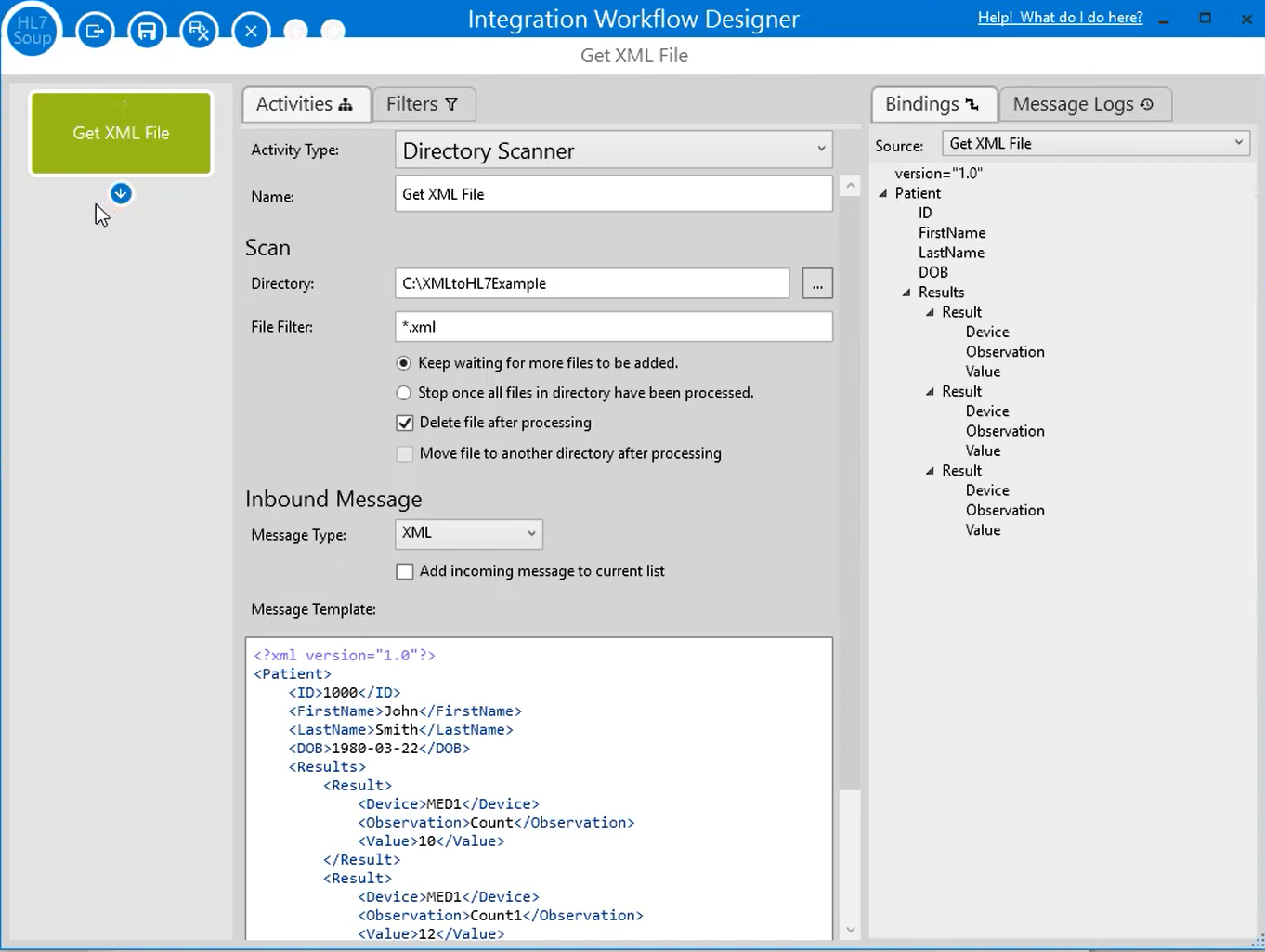 XML message ready to convert