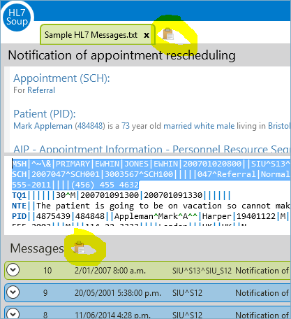 Clipboard auto paste an HL7 Message into the editor