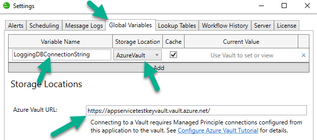 Configure a global variable to use the vault