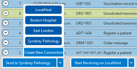 HL7 Sender and Receiver with HL7 Message menus